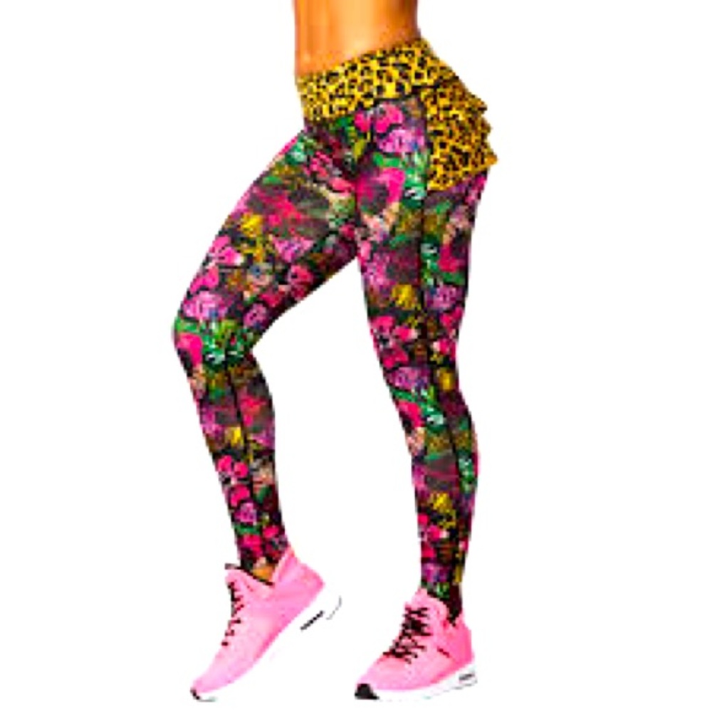 Zumba La Pachanga Ankle Length Ruffle Leggings in Shocking Pink sz L